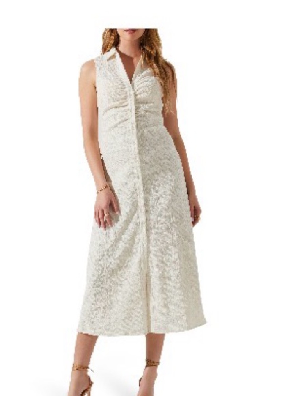 Astr Sleeveless Cream Button-Front Midi Dress
